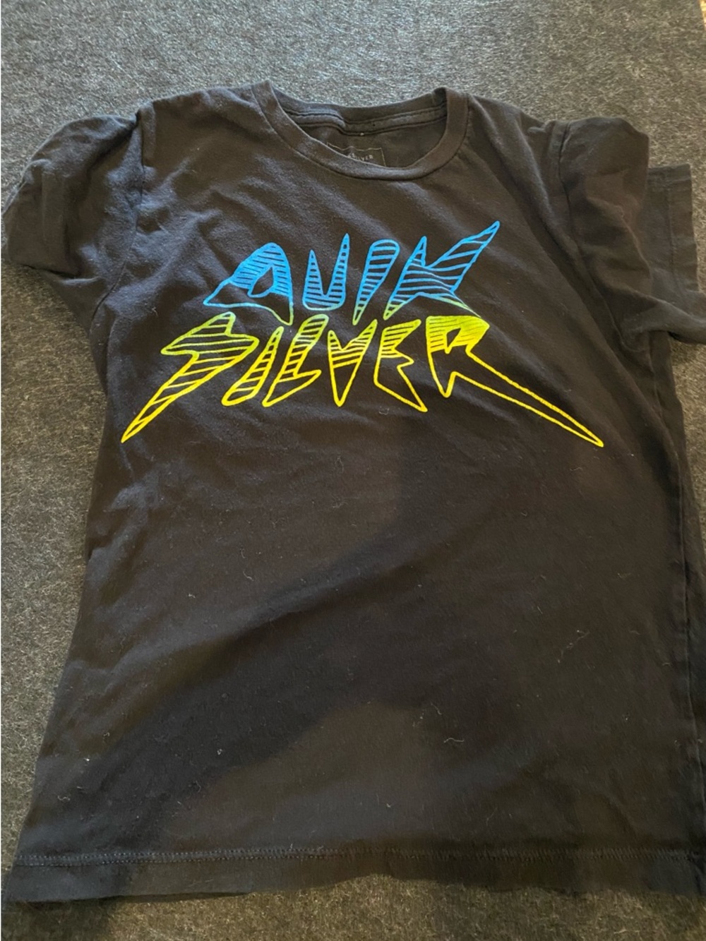 Quiksilver Black Tee with Blue and Yellow Graphic Logo